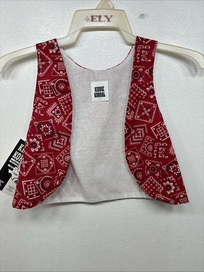 New Kids Kiddie Korral Red Western Design Sleeveless Vest Size Large YY-35