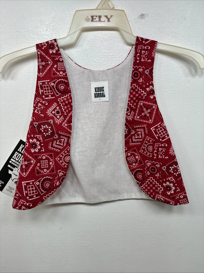 New Kids Kiddie Korral Red Western Design Sleeveless Vest Size Large YY-35