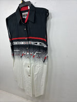 New Women’s Cumberland Black White Sleeveless Button Up Large TT-69