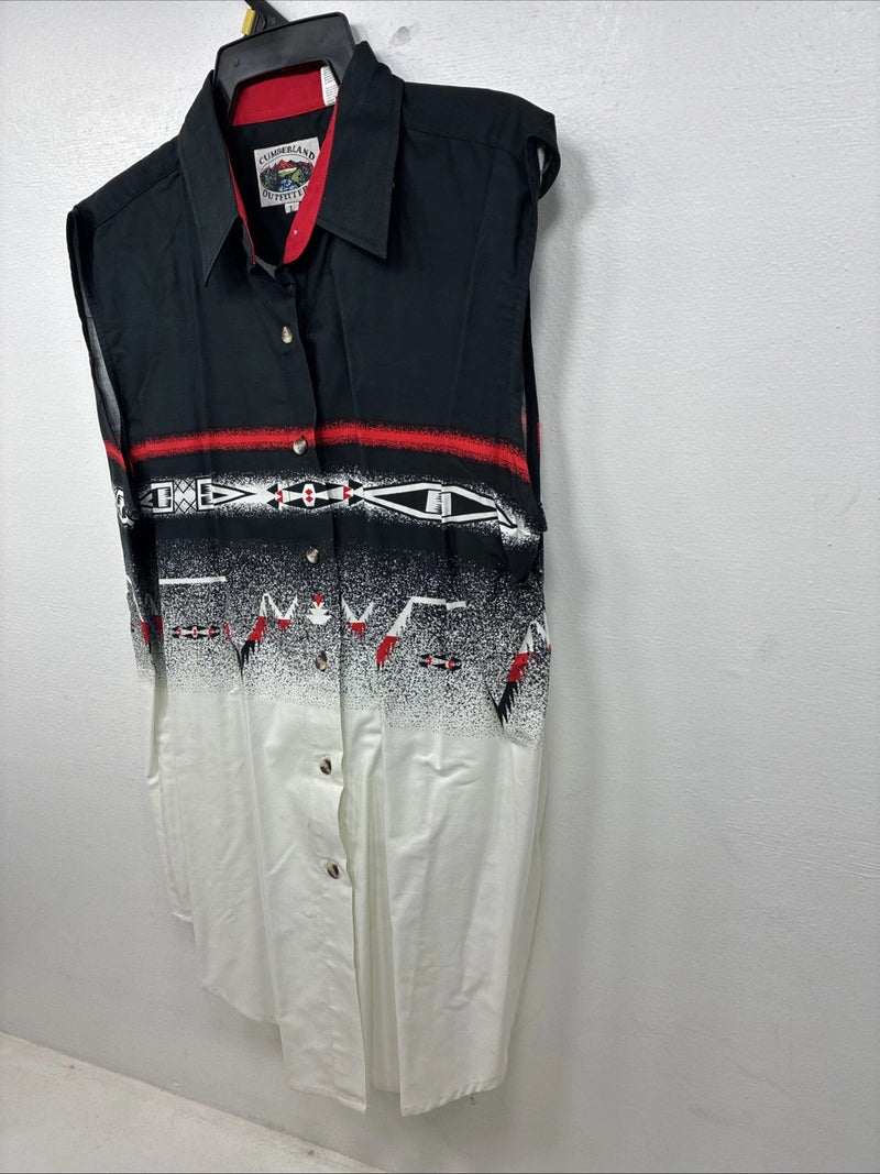 New Women’s Cumberland Black White Sleeveless Button Up Large TT-69