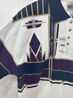 New Men’s Cumberland White Purple Design Short Sleeve Polo Short Large V-90