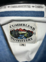 New Men’s White Blue Cumberland Outfitters Pearl Snap Long Sleeve Medium I-54