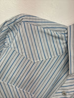 New Women’s White Horse Blue Stripe Long Sleeve Pearl Snap Large GG-74