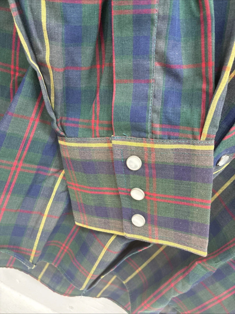 New Men’s ELY Plains Green Plaid Long Sleeve Pearl Snap 16.5 X 34 Large AA-43