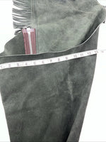 New Green Congress Leather Show Chaps With Fringe Adjustable Waist 51” N-26