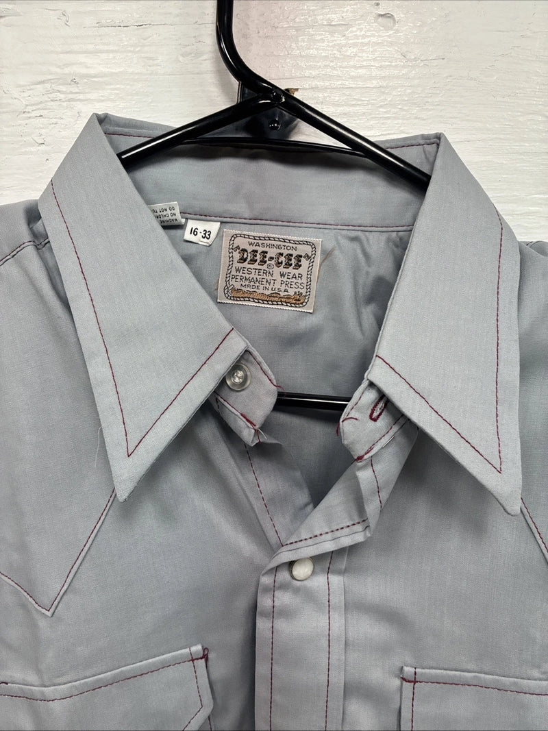 New Men’s Dee-Cee Gray Red Long Sleeve Pearl Snap 16 X 33 Large R-10