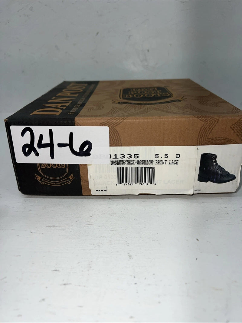 New Infants Black Ostrich Print Lace Up Dan Post Cowboy Boots. 5.5 5 1/2 D. 24-6