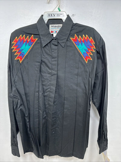 New Women’s Wrangler Black Designed Long Sleeve Button Up Large MM-124