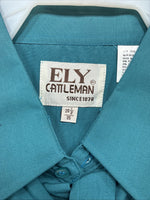 New Men’s ELY Cattleman Teal Western Long Sleeve Pearl Snap 16.5 X 35 Large T-59