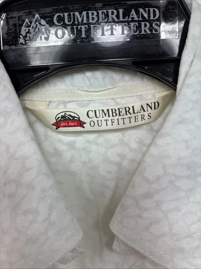 New Women Cumberland White Cheetah Print Long Sleeve Pearl Snap Medium LL-9