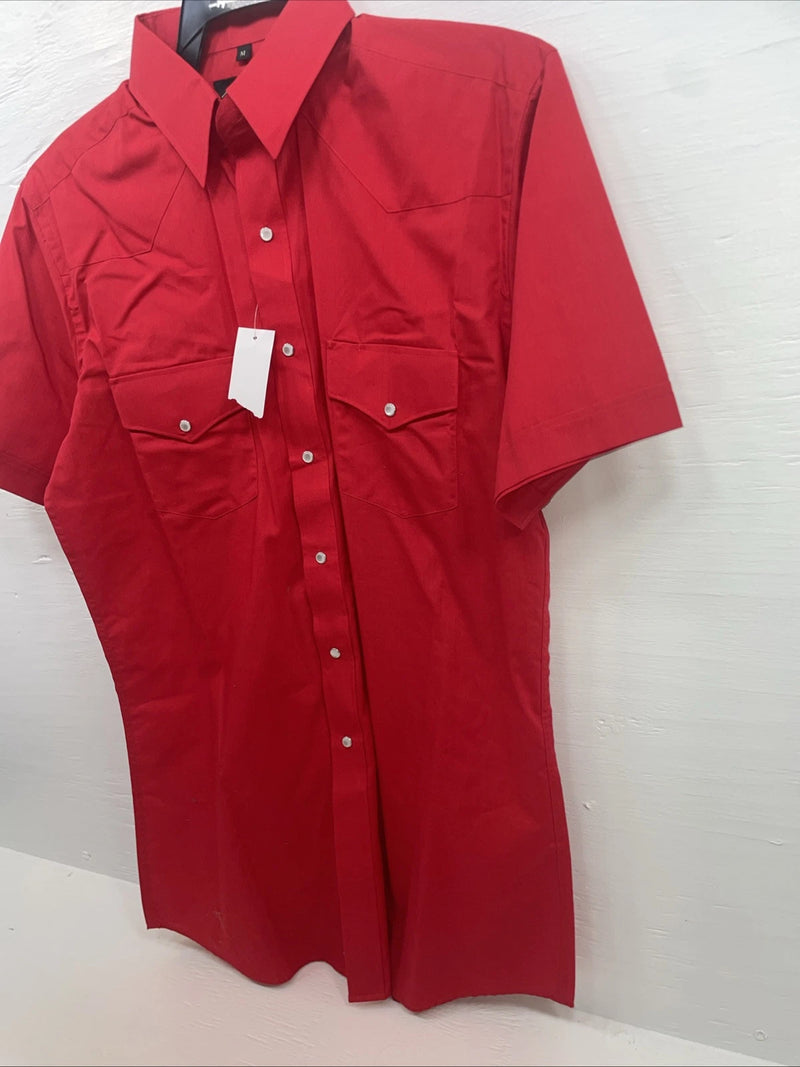 New men’s White Horse Red Short Sleeve Pearl Snap Medium B-82