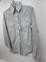 New Women’s White Horse Gray Stripe Long Sleeve Pearl Snap Small DD-117