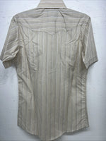 New Men’s White Horse Tan Striped Short Sleeve Pearl Snap Small B-40