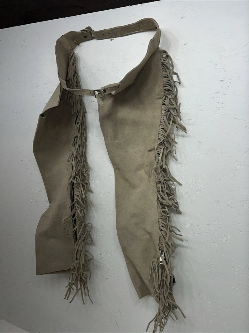 NOS Tan Show Chaps With Fringe Adjustable Waist 37” I-75