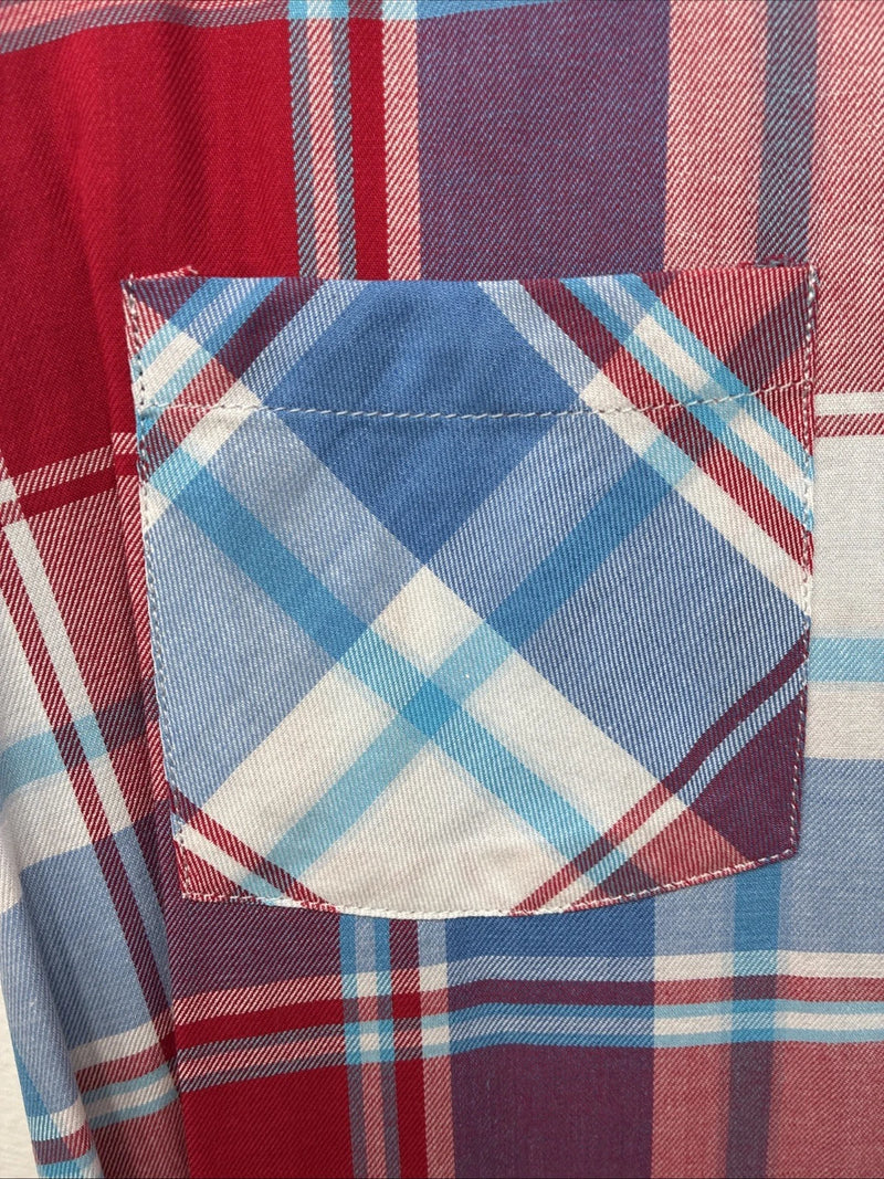 New Women’s Cumberland Red Blue Plaid Short Sleeve Button Up 2XL GG-22