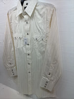 New Men’s White Horse White Gold Stripe Long Sleeve Pearl Snap Medium J-82