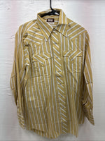 New Men’s Fenton Yellow White Stripe Long Sleeve Pearl Snap 16 Large X-110