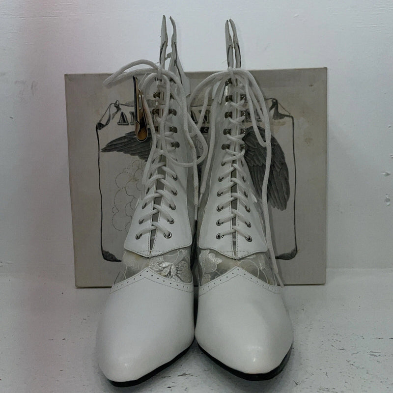 New Women’s White Lace Up American West Cowboy Boots. 515 9.5 9 1/2. 15-134
