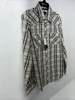 New Men’s Tan Plaid ELY 1878 Long Sleeve Pearl Snap Shirt. Large P-72