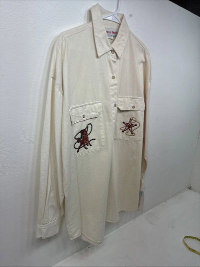New Women’s Rochelle Forest Yellow Design Long Sleeve Button Up Medium MM-64