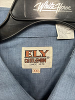 New Men’s ELY Cattleman Blue Eagle Design Long Sleeve Pearl Snap 2XL H-54