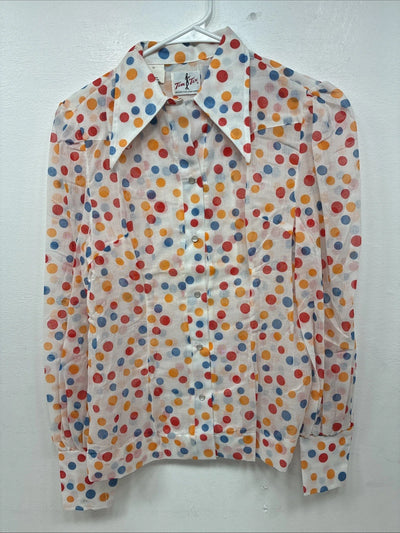 New Women’s Tem Tex Polkadot Long Sleeve Pearl Snap Size 34 LL-102