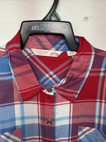 New Women’s Cumberland Red Blue Plaid Short Sleeve Button Up XL GG-21