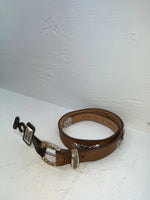 New Brown Genuine Leather Nocona Silver Pendent 28” Belt #G258 JJ-31