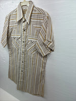 New Men’s Dee-Cee Tan Yellow Stripe Design Short Sleeve Pearl Snap Small O-80