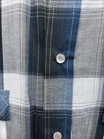 New Men’s ELY Cattleman Blue Grey Plaid Long Sleeve Pearl Snap Large AA-19