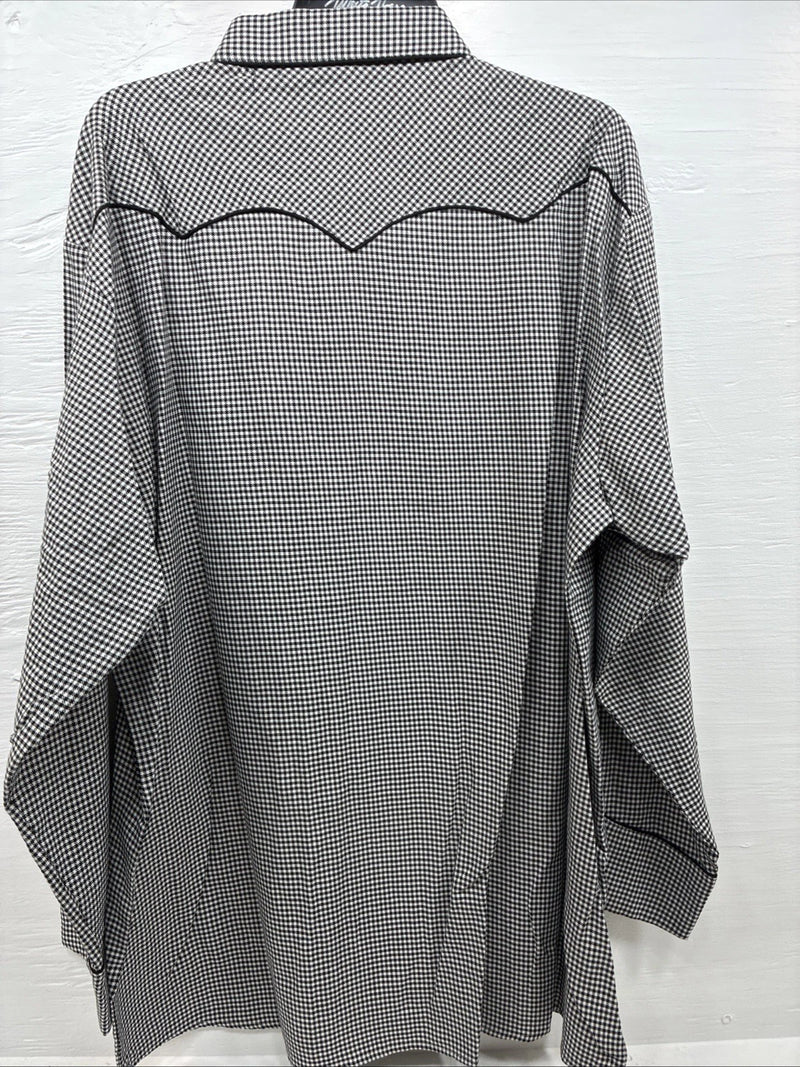 New Men’s White Horse Black White Checker Long Sleeve Pearl Snap 2XL F-102