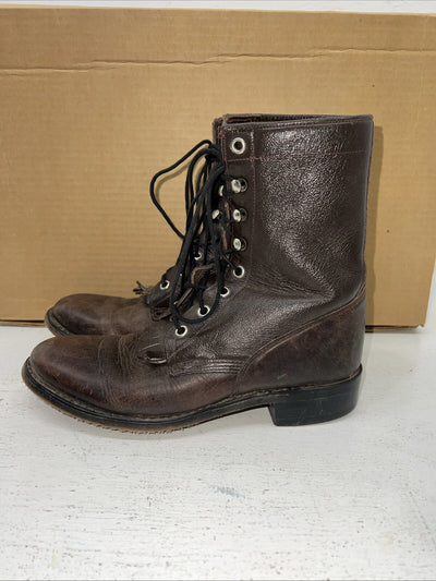 New Women’s Brown Lace Up Old West Cowboy Boots. 045 6 D. 20-143