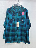 New Women’s Cumberland Blue Plaid Long Sleeve Pearl Snap 3XL Plus DD-15