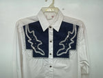 New Women’s Blue White & Bling H Bar C Long Sleeve Button Up Shirt #20119 3B-40