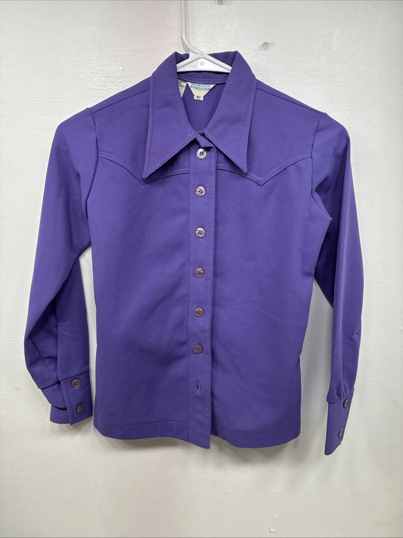 New Women’s Western Fashion Purple Long Sleeve Button Up Size 12 MM-71