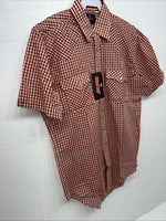 New Men’s Red Plaid Western Shirt Works Short Sleeve Button Up Shirt 15.5 M S-40