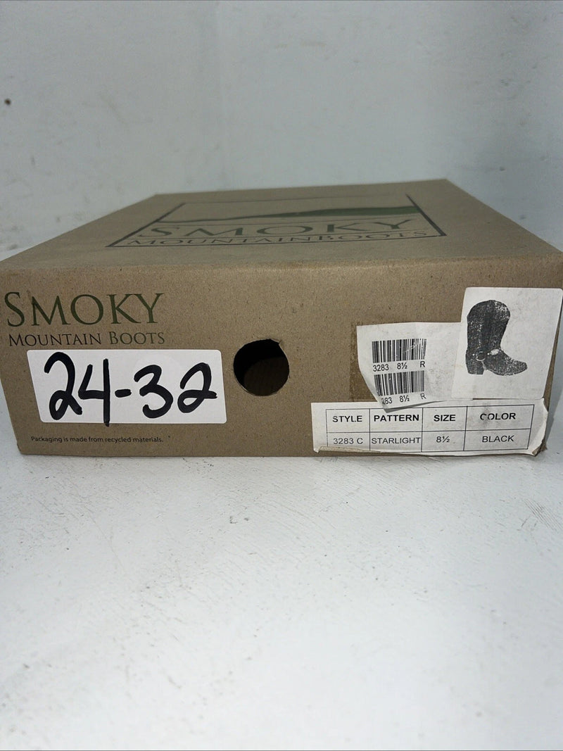 New Children’s Black Smoky Mountain Cowboy Boots. 3283 C 8.5 8 1/2 R. 24-32