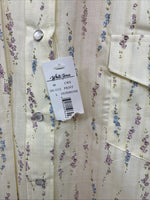 New Women’s White horse Yellow Floral Long Sleeve Pearl Snap Large GG-86