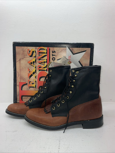 New Men’s Brown Lace Up Texas Brand Cowboy Boots. 8760 10 E E. 6-38