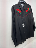 New Women’s Country Charmers Black Rose Long Sleeve Pearl Snap XL II-59
