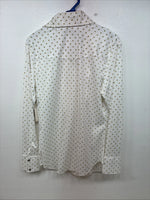 New Women’s Lady DJ White Brown Polkadot Long Sleeve Pearl Snap Size 34 YY-114