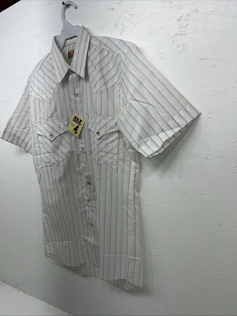 New Men’s White Pearl Snap ELY Cattleman Short Sleeve Western Shirt. Small A-172