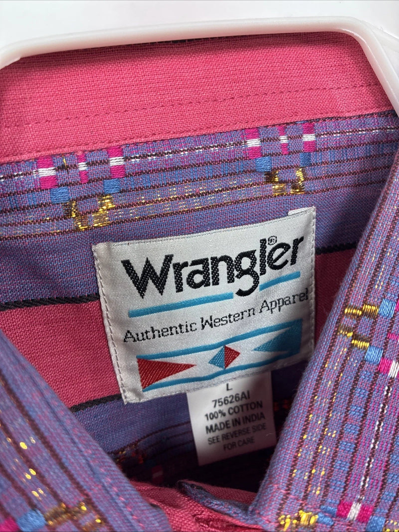 New Women’s Wrangler Pink Purple Long Sleeve Button Up Large LL-41