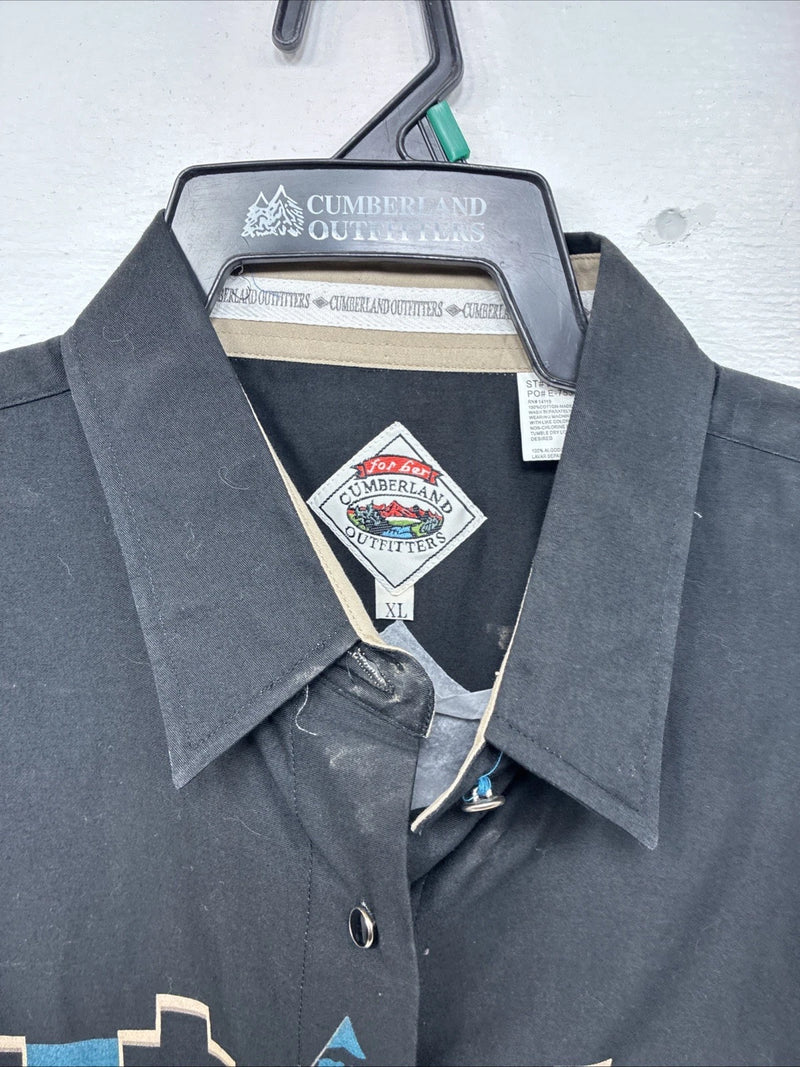 New Women’s Cumberland Blue Black Designed Long Sleeve Button Up XL II-42