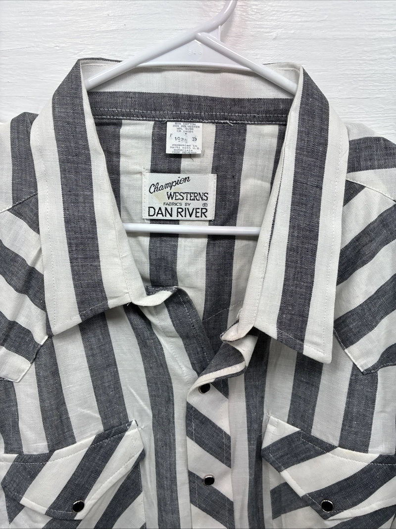 New Men’s Champion Western Grey White Strip Long Sleeve Pearl Snap 3XL E-53