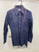New Men’s Karman Blue Jean Long Sleeve Pearl Snap 14.5 Small AA-2