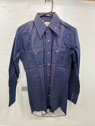New Men’s Karman Blue Jean Long Sleeve Pearl Snap 14.5 Small AA-2