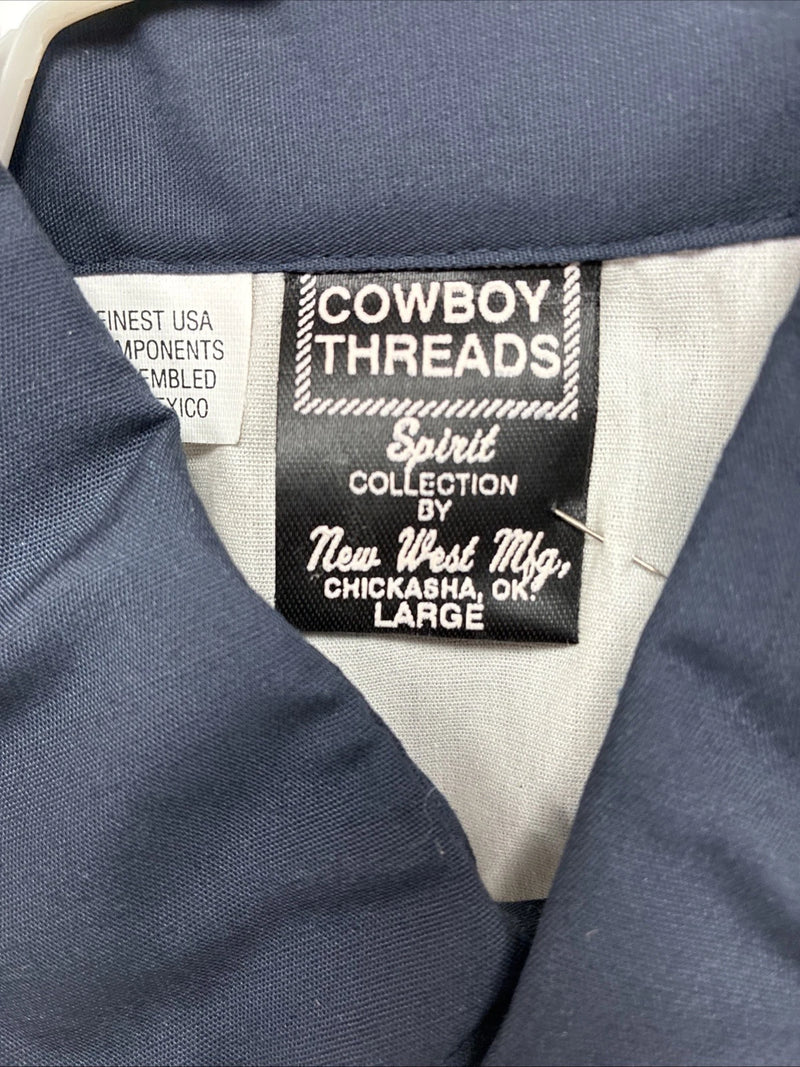 New Men’s Cowboy Threads Blue White Tan Long Sleeve Button Up Large Q-89