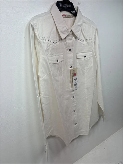 New Women’s Cumberland White Gem Long Sleeve Pearl Snap Medium KK-17