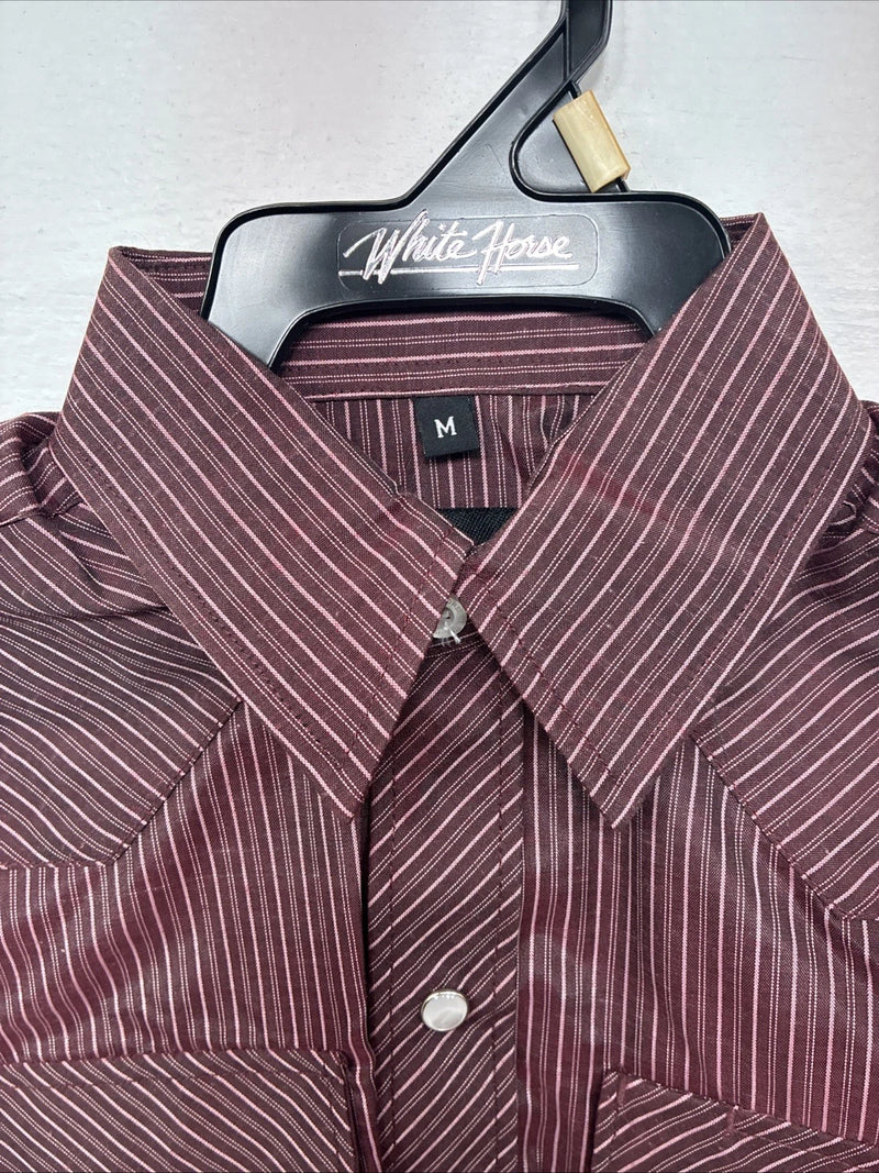 New Kids White Horse Purple Stripe Long Sleeve Pearl Snap Medium DD-73 
